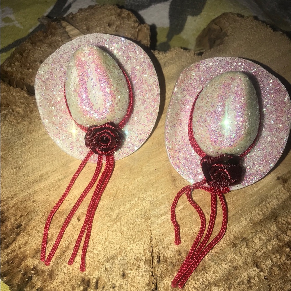 White cowboy hat earrings